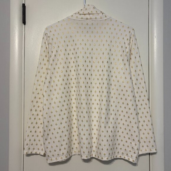 The Talbots Tee Women's Plus Mini Evergreens Turtleneck Shirt Top 2X Cream/Gold - Picture 4 of 9